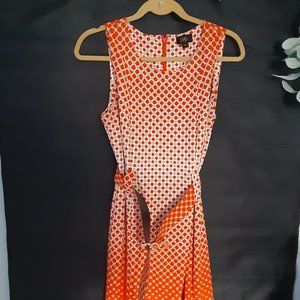 ILE orange and white belted sleeveless dress